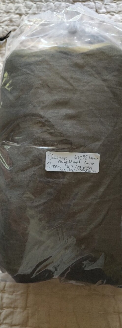 Quince Full Queen Duvet Cover Green 100% Linen